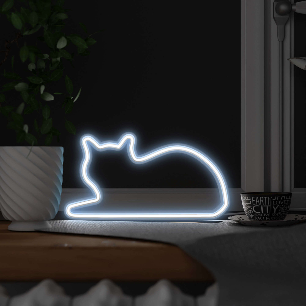 Mustard Cat Lying Neon Light Φωτιστικό LED με Καλώδιο USB  (15 x 30 x 2 cm)