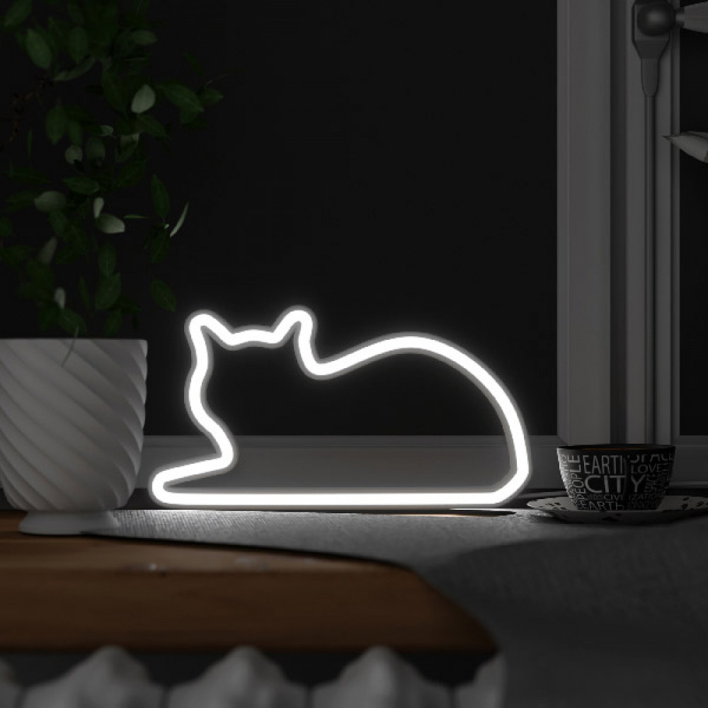 Mustard Cat Lying Neon Light Φωτιστικό LED με Καλώδιο USB  (15 x 30 x 2 cm)