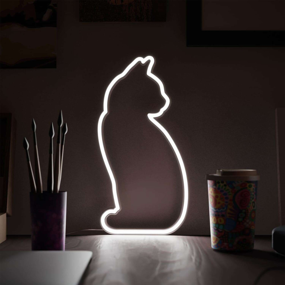 Mustard Cat Sitting Neon Light Φωτιστικό LED με Καλώδιο USB  (15 x 30 x 2 cm)