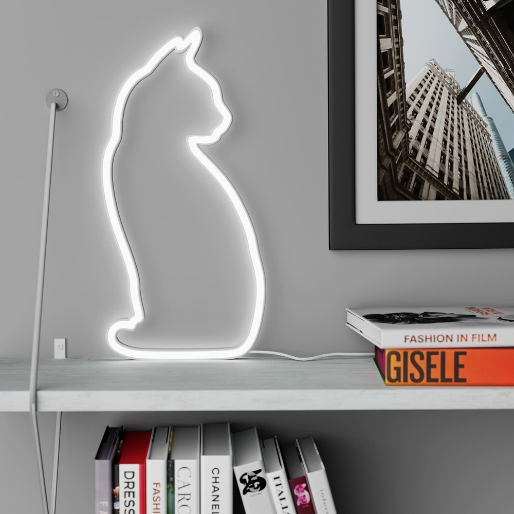 Mustard Cat Sitting Neon Light Φωτιστικό LED με Καλώδιο USB  (15 x 30 x 2 cm)
