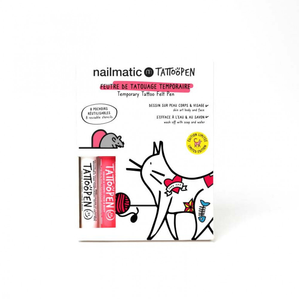 Nailmatic Σετ Ζωγραφικής Δέρματος Tattoopen με Στένσιλ The Cat by Ami Imaginaire