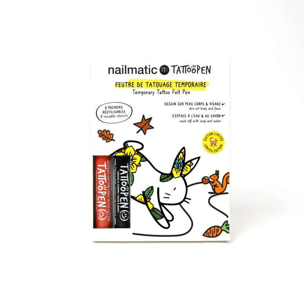 Nailmatic Σετ Ζωγραφικής Δέρματος Tattoopen με Στένσιλ The Rabbit by Ami Imaginaire