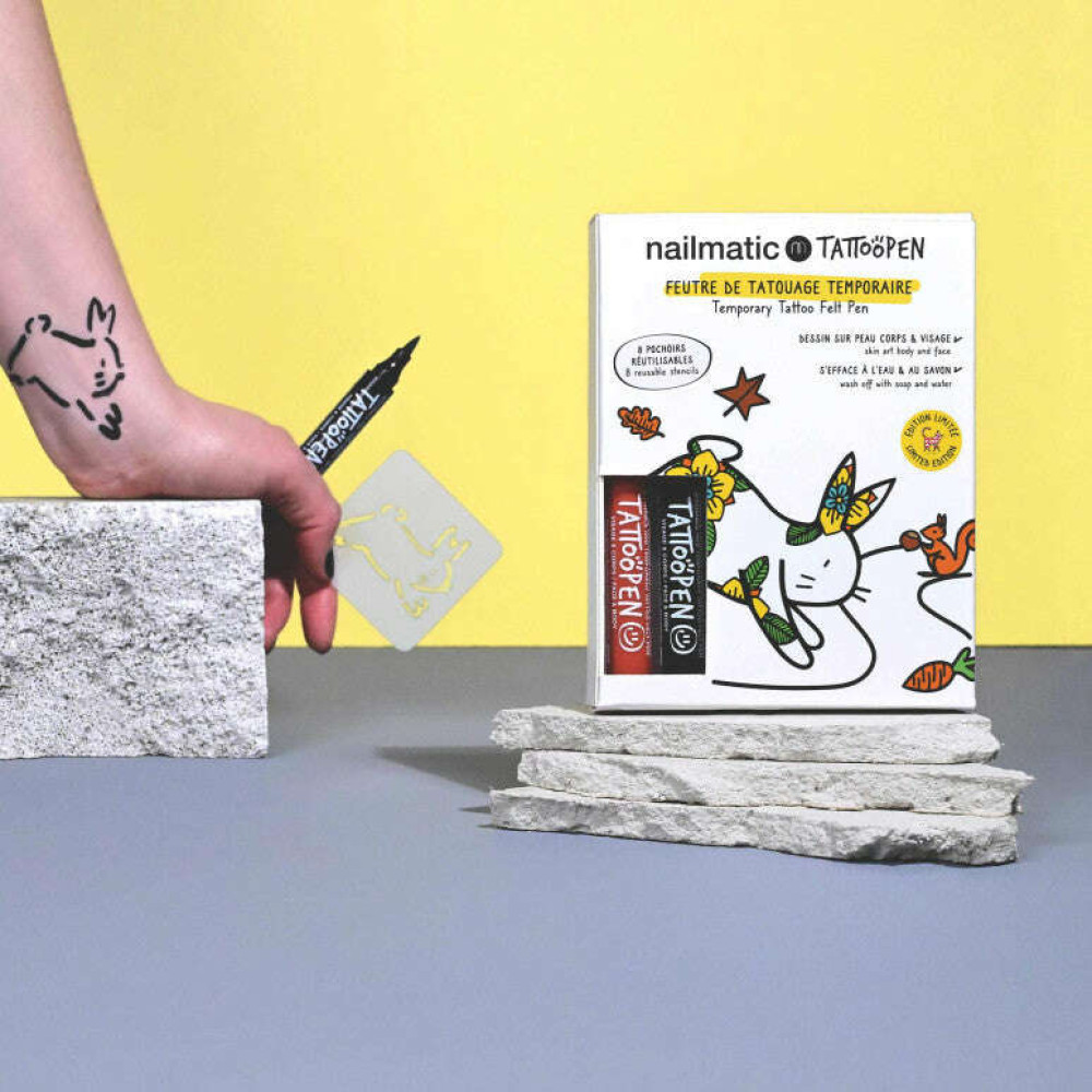 Nailmatic Σετ Ζωγραφικής Δέρματος Tattoopen με Στένσιλ The Rabbit by Ami Imaginaire
