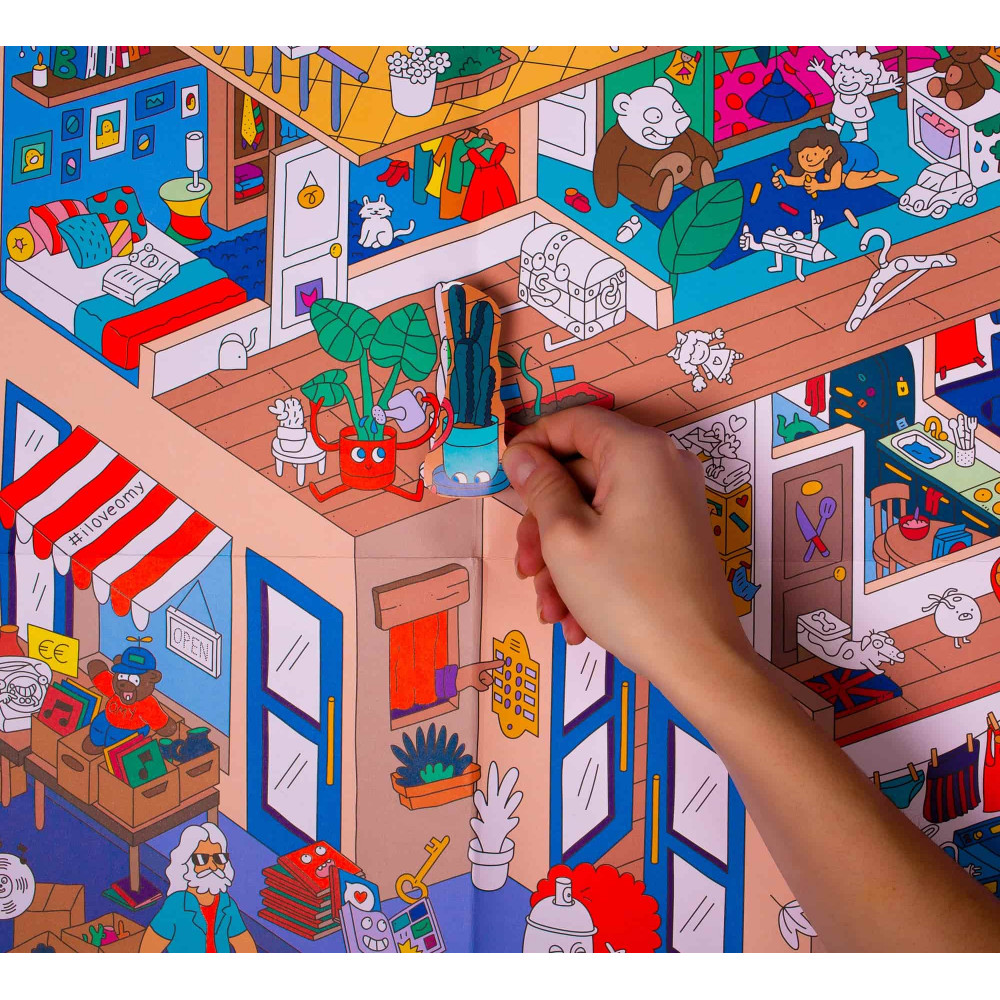 OMY Αφίσα Γίγας για Ζωγραφική με Αυτοκόλλητα Σπίτι