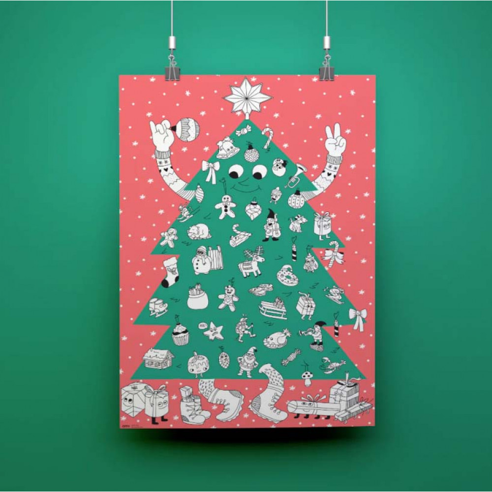 OMY Αφίσα Γίγας για Ζωγραφική με Αυτοκόλλητα Χριστουγεννιάτικο Δέντρο