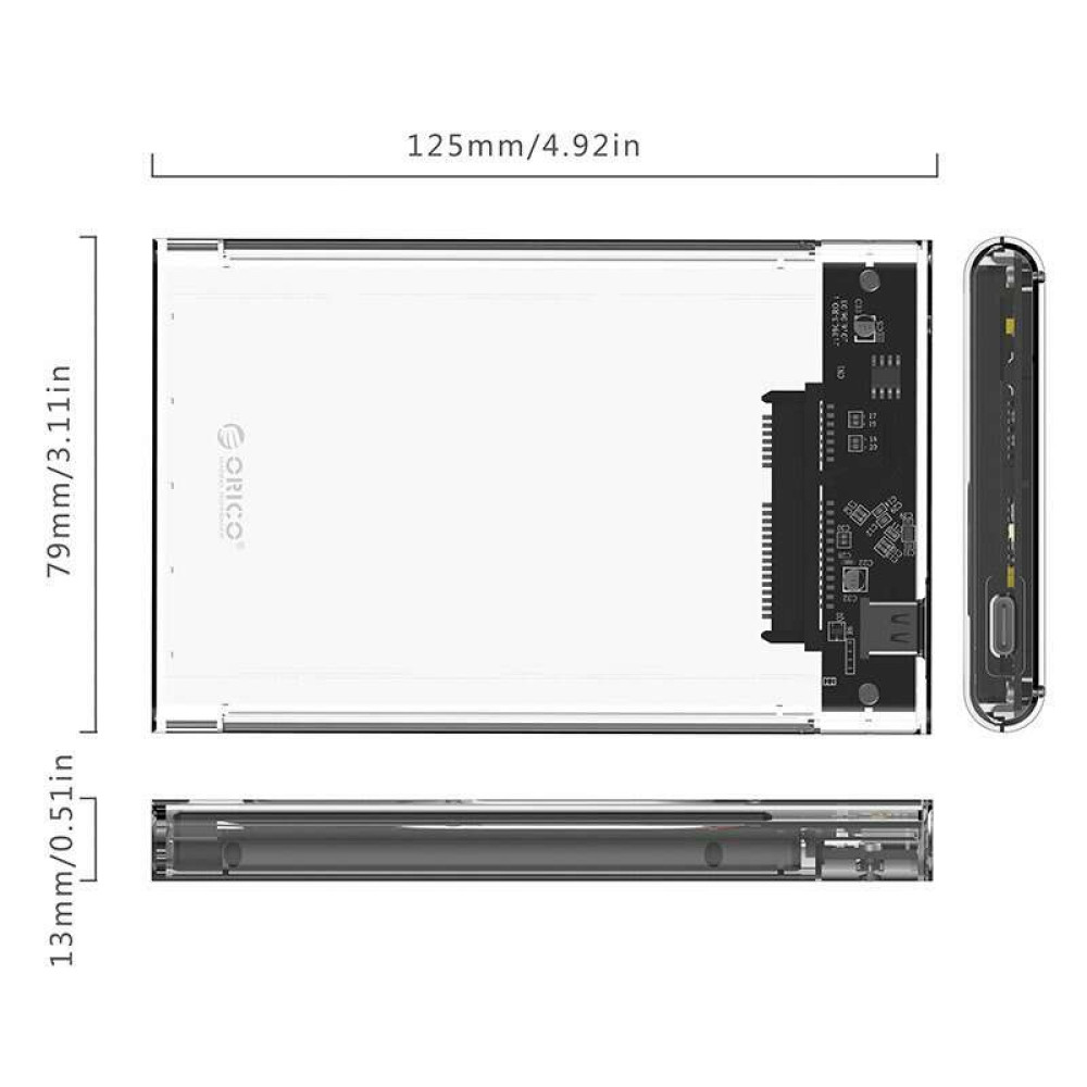 Orico 2139C3-G2-CR-EP Θήκη σκληρού δίσκου HDD 2,5" + USB 3.1 (10Gbps), USB Type-C 5Gbps (Διάφανο)