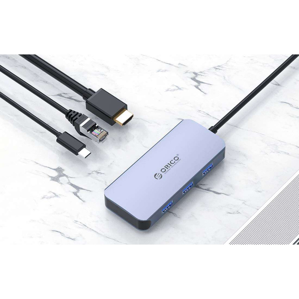 Orico 6σε1 Docking Station HDMI 4K + 3x USB 3.0 + RJ45+ USB-C PD 100W (Γκρι)