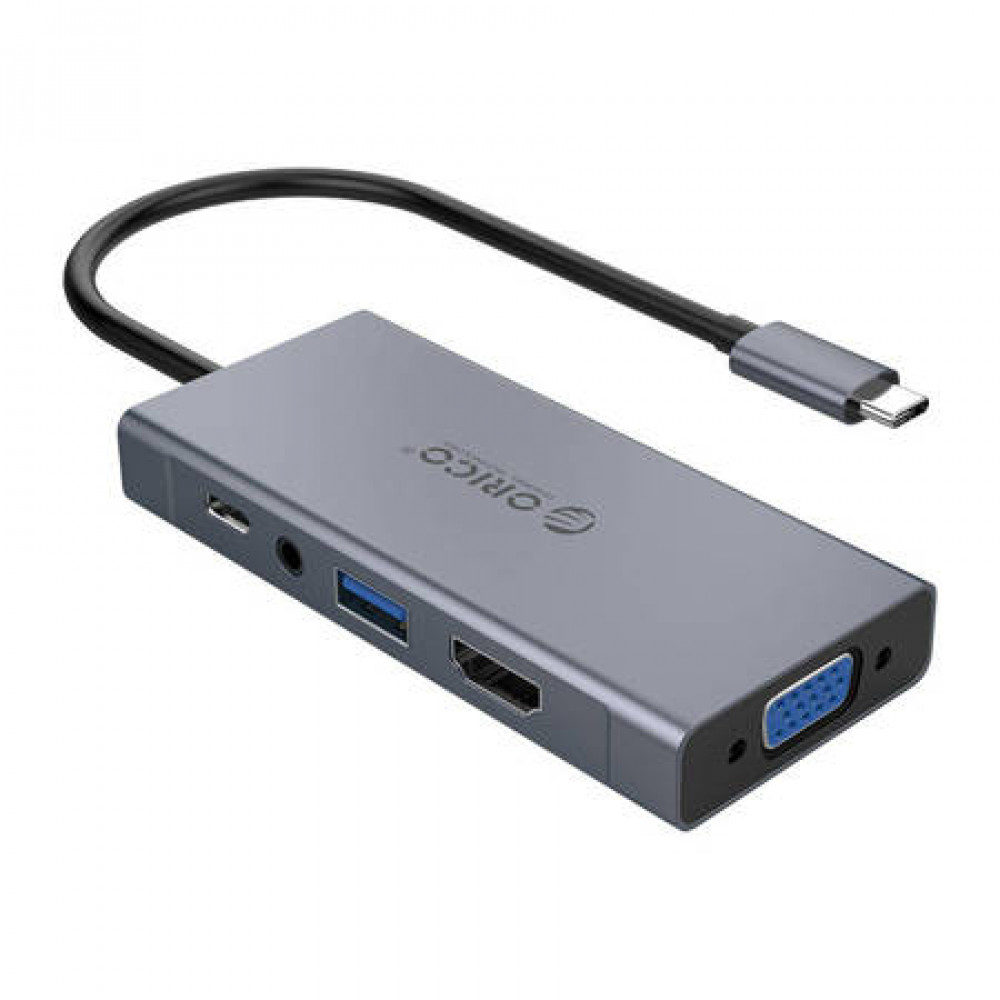 Orico 5σε1 Docking Station HDMI 4K + USB 3.0 + VGA + AUX + USB-C PD 60W (Γκρι)
