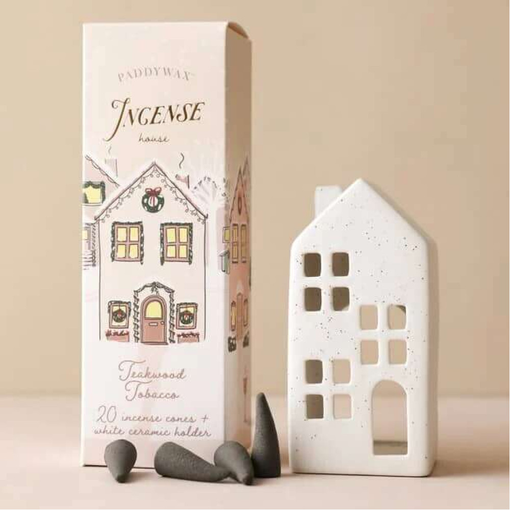 Paddywax Αρωματικοί incense Κώνοι Teakwood Tobacco σε Κεραμικό Λευκό Σπιτάκι