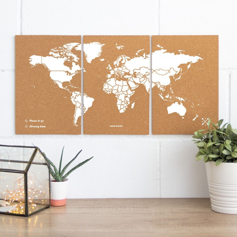 Παγκόσμιος Χάρτης από Φελλό M Miss Wood (60x30cm) 3 κομμάτια - Λευκό