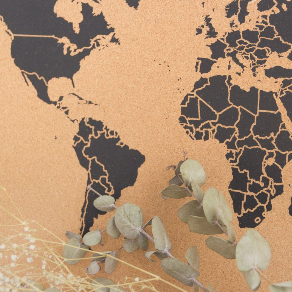 Παγκόσμιος Χάρτης από Φελλό M Miss Wood (60x30cm) 3 κομμάτια - Μαύρο