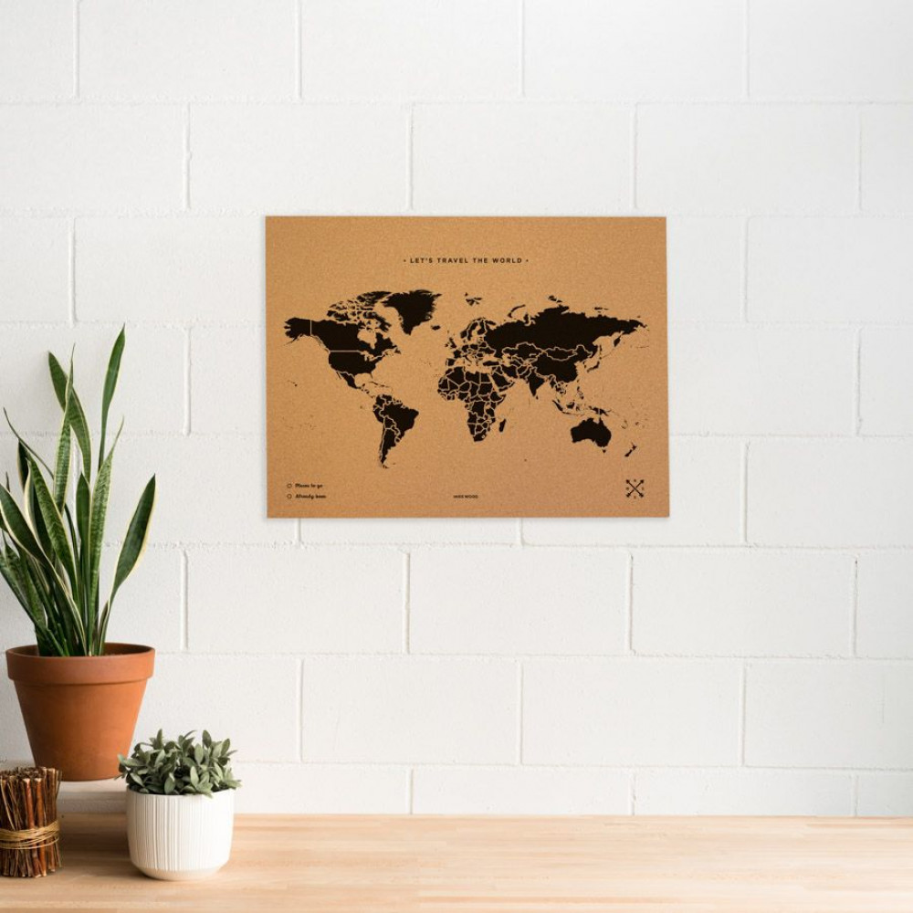 Παγκόσμιος Χάρτης από Φελλό XL Miss Wood (90x60cm) - Μαύρο