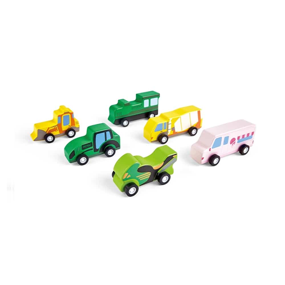 Pin Toys Σετ 6 Ξύλινα Οχήματα