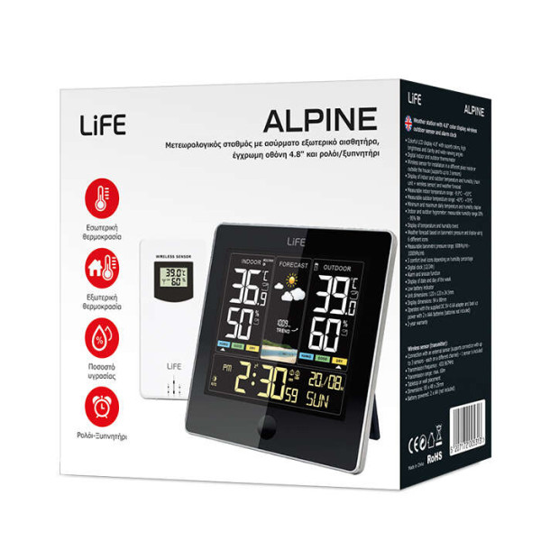 Life ALPINE Μετεωρολογικός σταθμός με ασύρματο εξωτερικό αισθητήρα και ρολόι/ξυπνητήρι