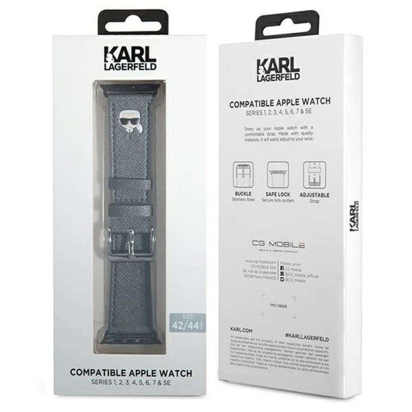 Karl Lagerfeld Saffiano KLAWLOKHG Λουράκι Σιλικόνης για Apple Watch 42/44 mm (Aσημί)