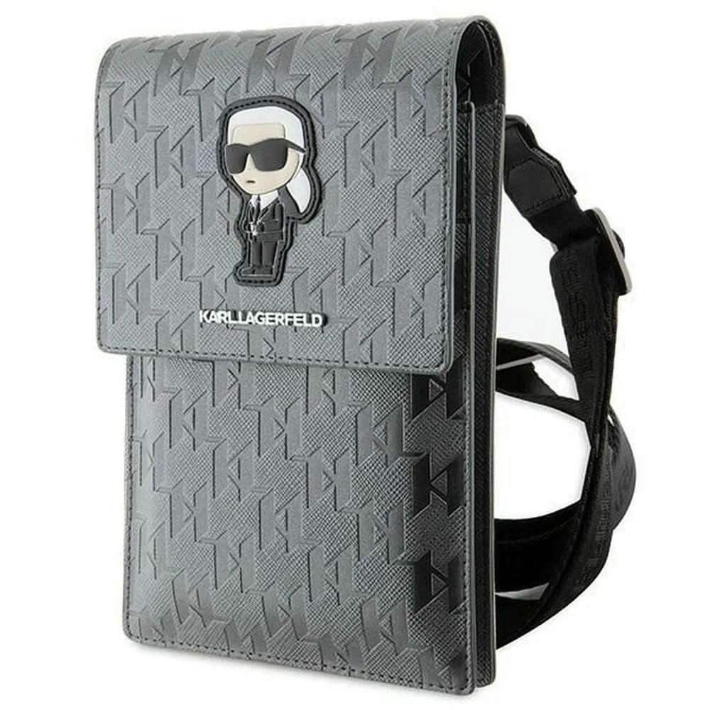 Karl Lagerfeld KLWBSAKHPKG Saffiano Mono Ikonik Τσαντάκι για Smartphone από Οικολογικό Δέρμα (Ασημί)