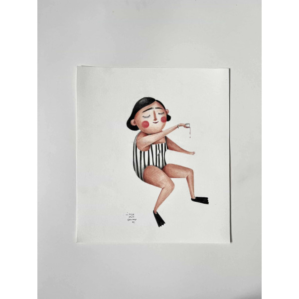 Little Miss Grumpy The girl and the glass of wine (10 x 15 cm)