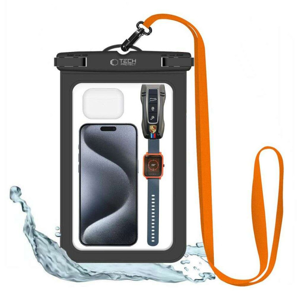 Tech-Protect UWC9 Αδιάβροχη Θήκη για Κινητό Universal Waterproof Phone Case 8.9" (Μαύρο/Πορτοκαλί)