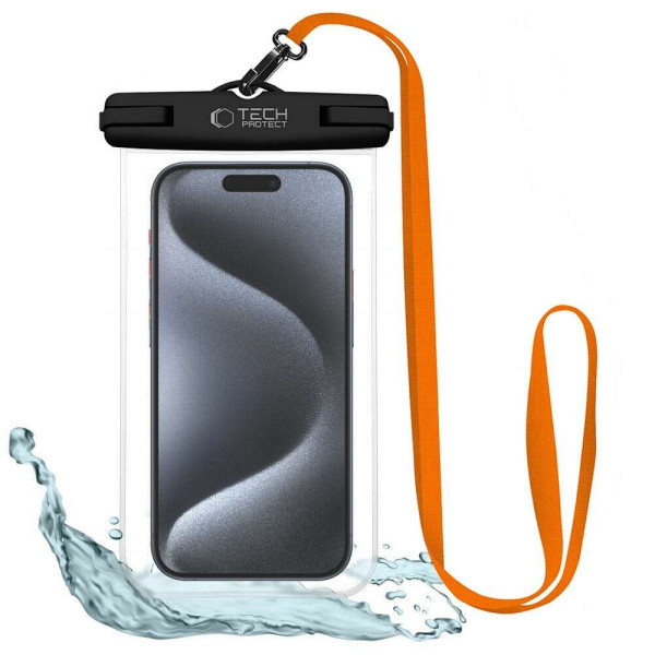 Tech-Protect UWC7 Αδιάβροχη Θήκη για Κινητό Universal Waterproof Phone Case 6.9" (Μαύρο/Πορτοκαλί)