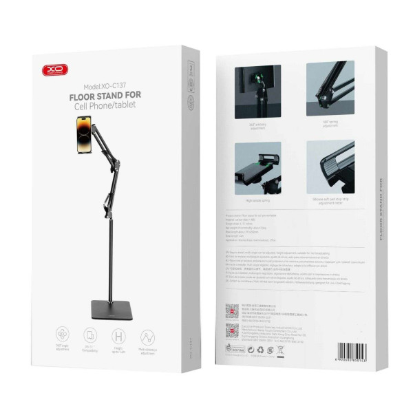 XO C137 Μεταλλικό Stand Δαπέδου Κινητού/tablet 135cm 3.5" - 11" (Μαύρο)