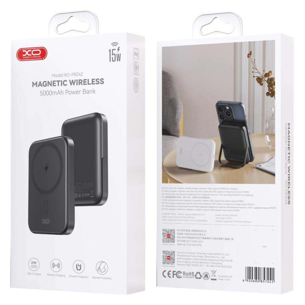 XO PR242 Magnetic Power Bank 5000mAh 15W PD20W Fast Charging (Μαύρο)