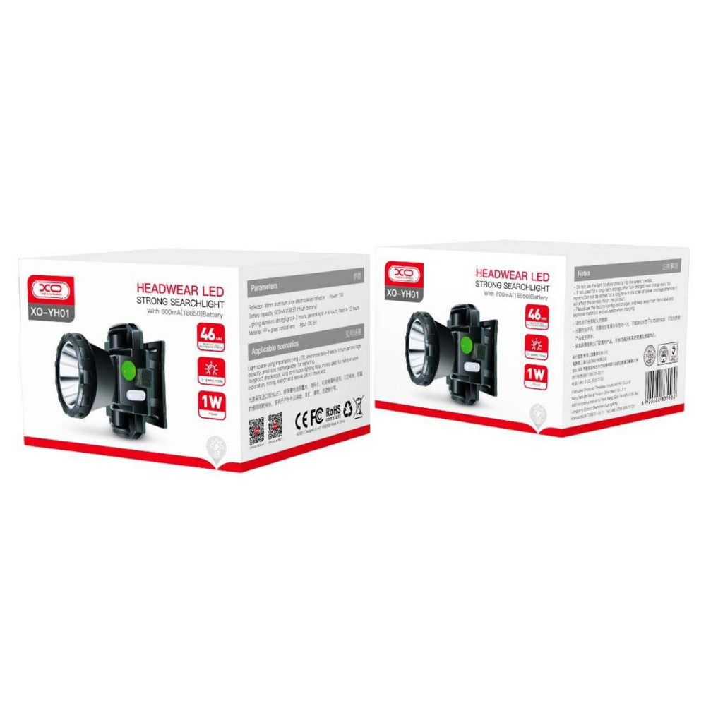XO YH01 επαναφορτιζόμενος φακός κεφαλής 600mah (Μαύρο)