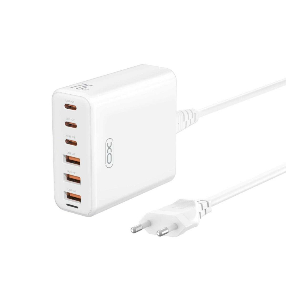 XO L133(EU)  Φορτιστ΄ής 75W GaN 3A+3C Desktop Fast Charger με 1.5M Power Cord (Λευκό)