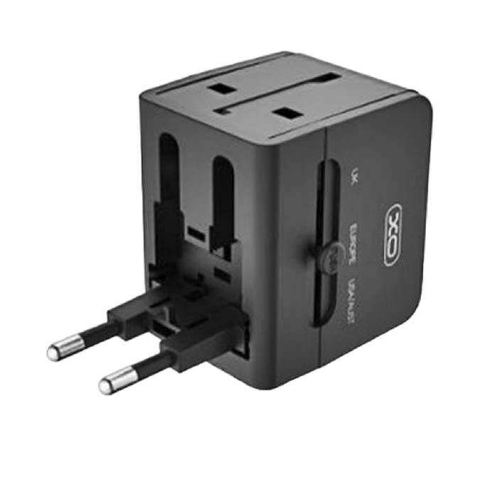XO WL01 Αντάπτορας ταξιδιού UK / EU / US  με 2 θύρες USB (Μαύρο)