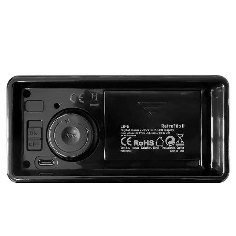 Life RETROFLIP II Ψηφιακό ρολόι / ξυπνητήρι με οθόνη LCD και retro flip design (Μαύρο)