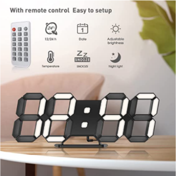 EDUP EH-LED1302B-3 3D LED ψηφιακό ρολόι με ξυπνητήρι και τηλεκοντρόλ (Μαύρο)