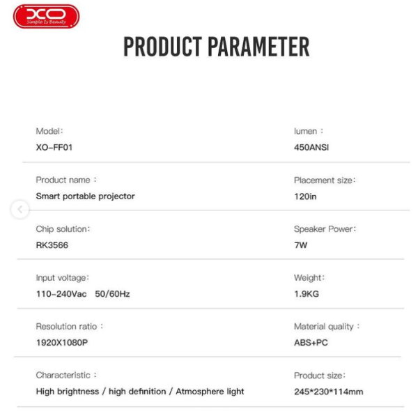 XO FF01 Smart Android προτζέκτορας