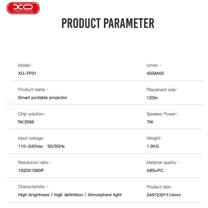 XO FF01 Smart Android προτζέκτορας