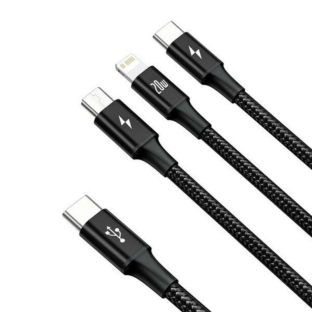 Καλώδιο Baseus CAMLT-SC01 Type-C σε Type-C / Lightning / micro USB 20W 1.5m (Μαύρο)