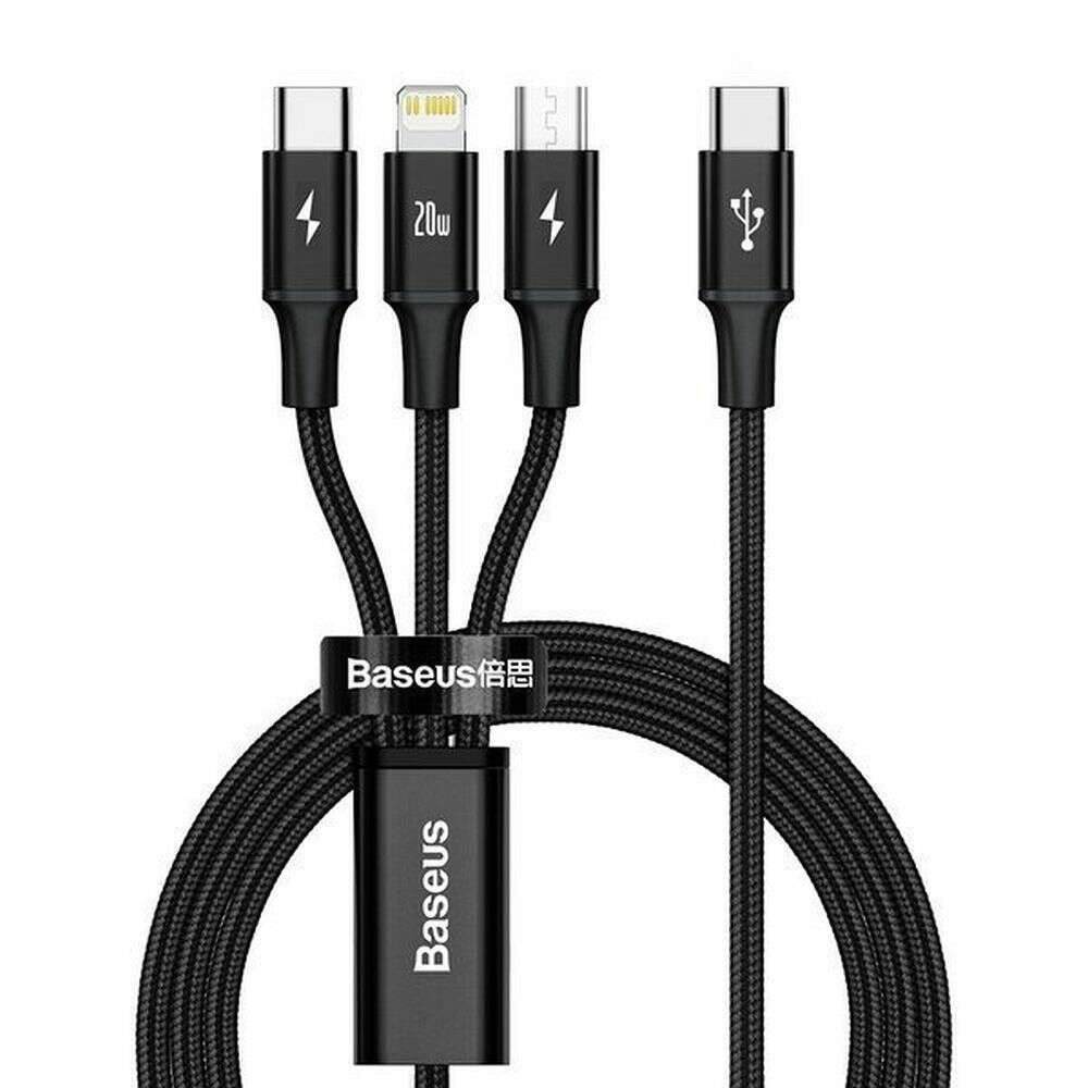 Καλώδιο Baseus CAMLT-SC01 Type-C σε Type-C / Lightning / micro USB 20W 1.5m (Μαύρο)