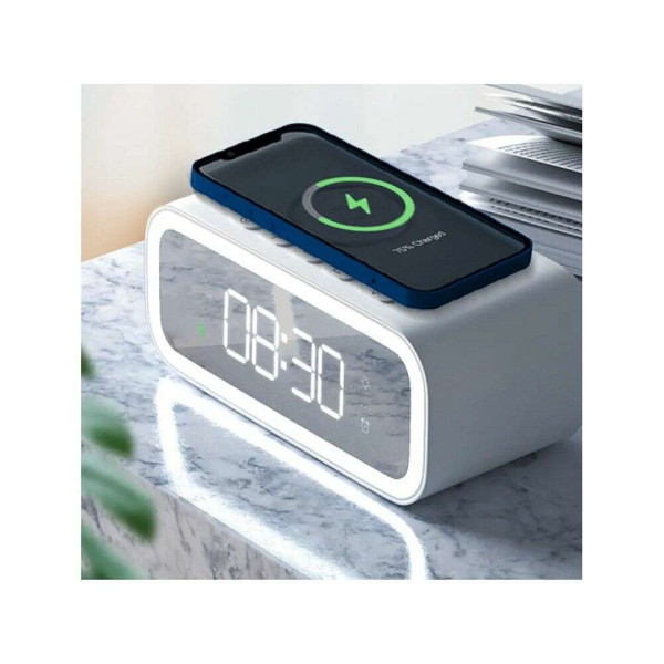 Wiwu Wi-W015 Επιτραπέζιο Ψηφιακό Ρολόι με Ξυπνητήρι & Ασύρματη Φόρτιση (Λευκό)