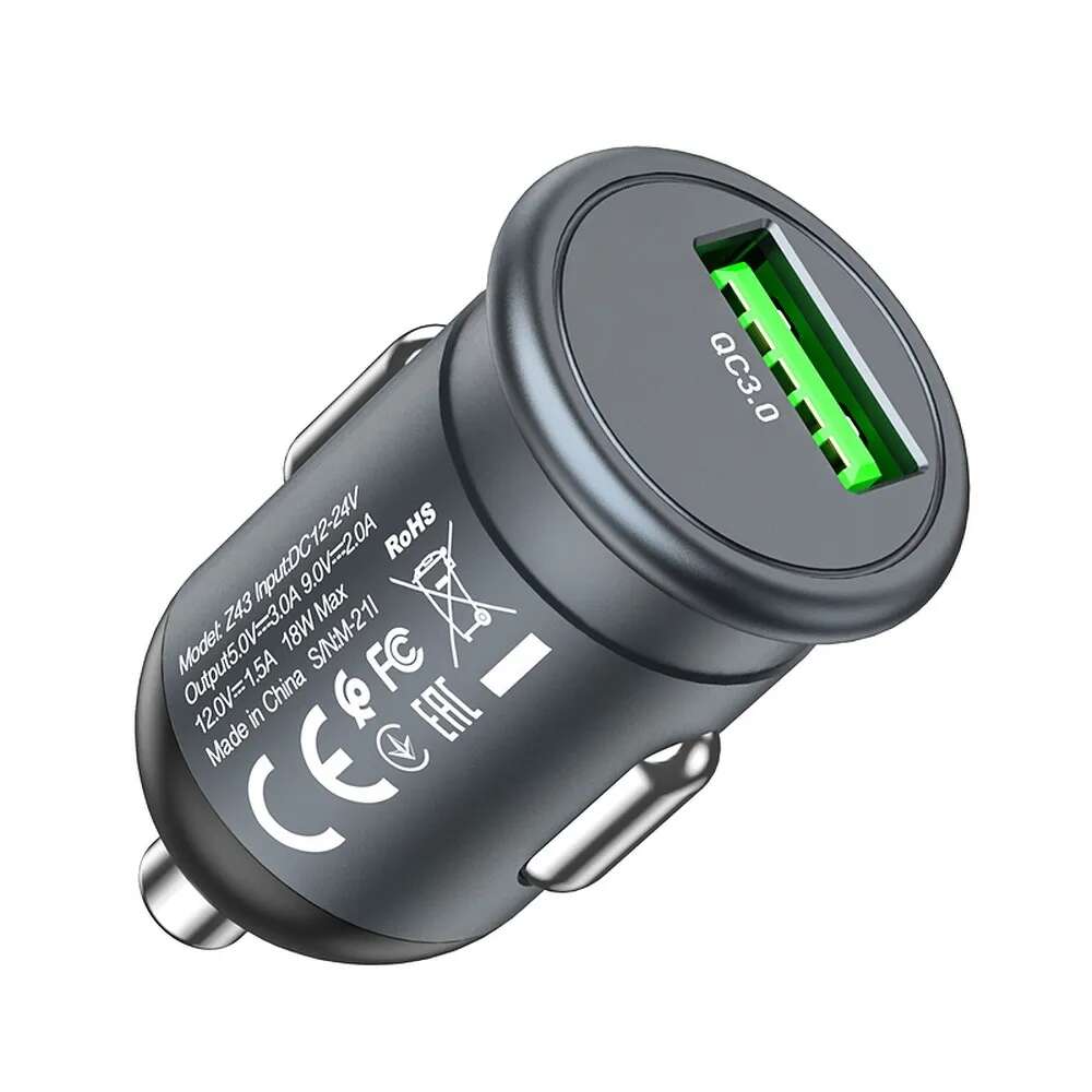 Hoco Z43 φορτιστής αυτοκινήτου USB-A QC3.0 18W (Γκρι)