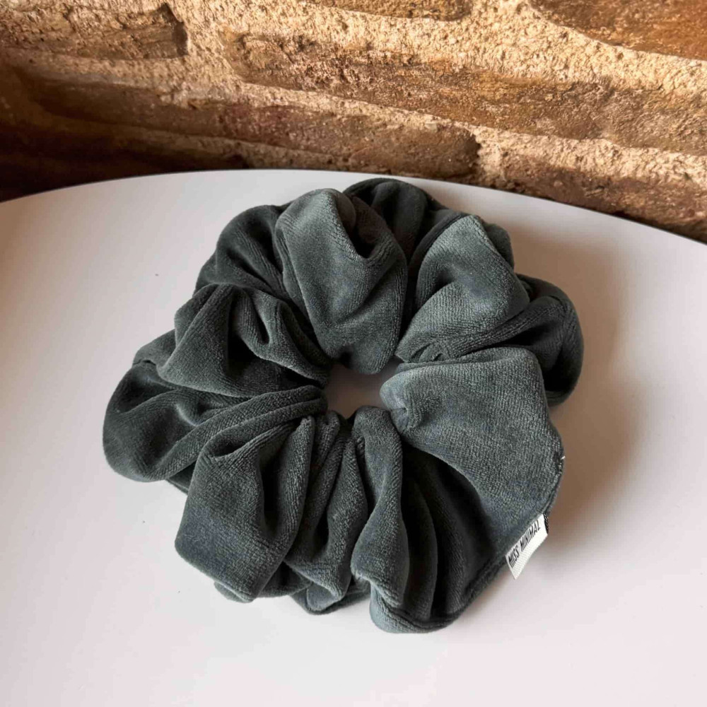 Miss Minimal Βελούδινο Schrunchie Deep Grey Blue