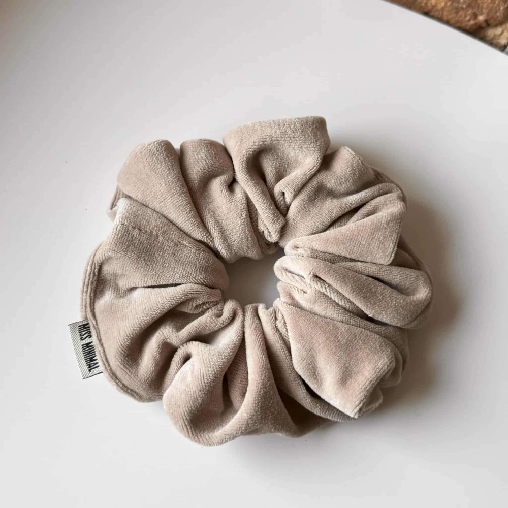 Miss Minimal Βελούδινο Schrunchie Dark Beige