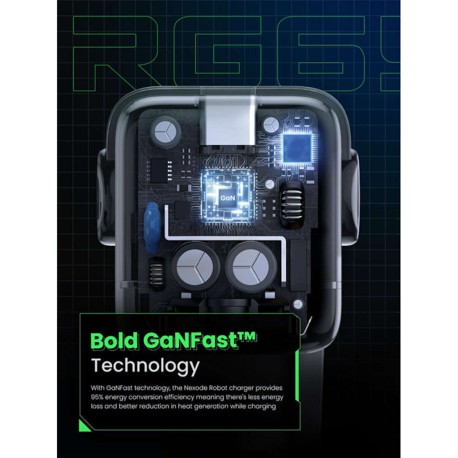 Ugreen CD361/25685B Nexode RG φορτιστής GaN 65W PDx2+QC4.0 (Grey)