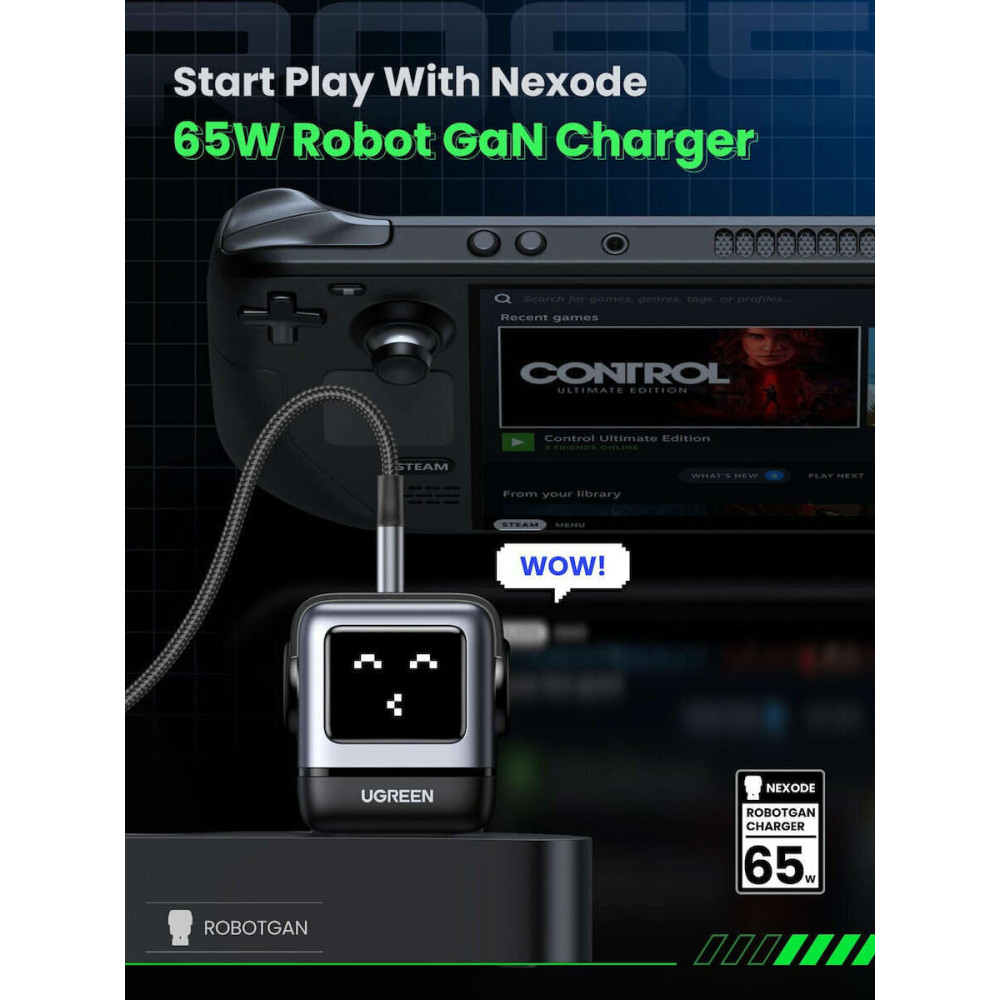 Ugreen CD361/25685B Nexode RG φορτιστής GaN 65W PDx2+QC4.0 (Grey)