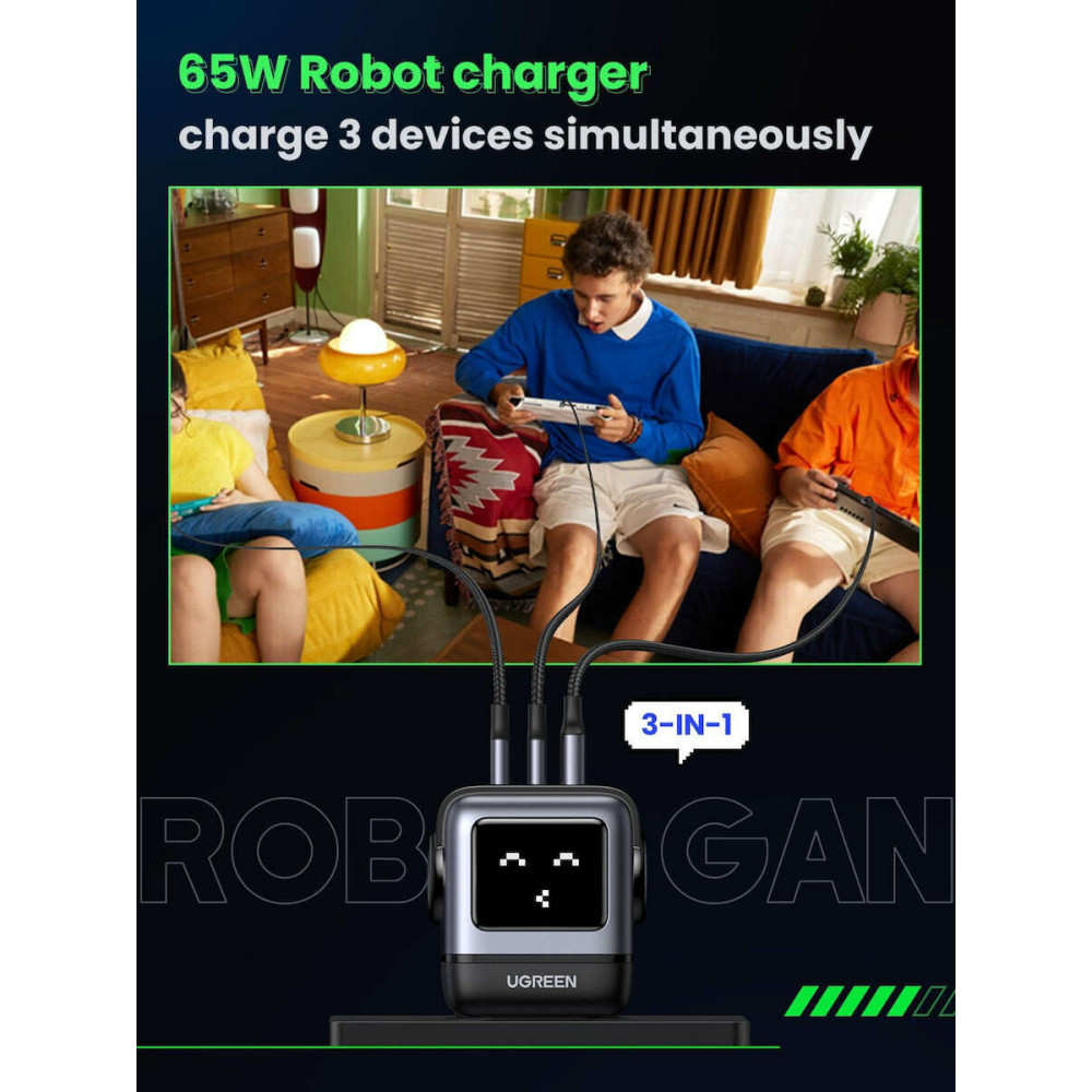 Ugreen CD361/25685B Nexode RG φορτιστής GaN 65W PDx2+QC4.0 (Grey)