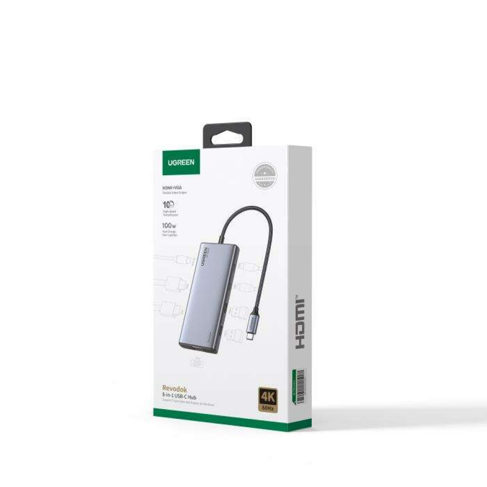 Ugreen CM639/35588 Type-C Hub 8 in1 σε  2xUSB3.2+2xUSB-C3.2+2xHDMI+1xVGA+PD (Γκρι)