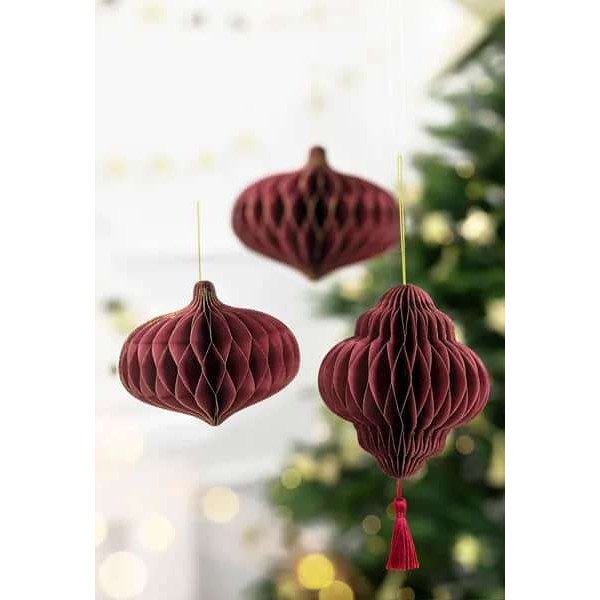 Χριστουγεννιάτικο Στολίδι Φαναράκι Honeycomb (Μπορντό)