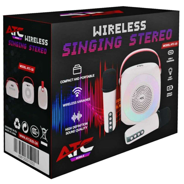 ATC-10 Bluetooth Ηχείο Καραόκε με 2 Μικρόφωνα (Μπεζ)