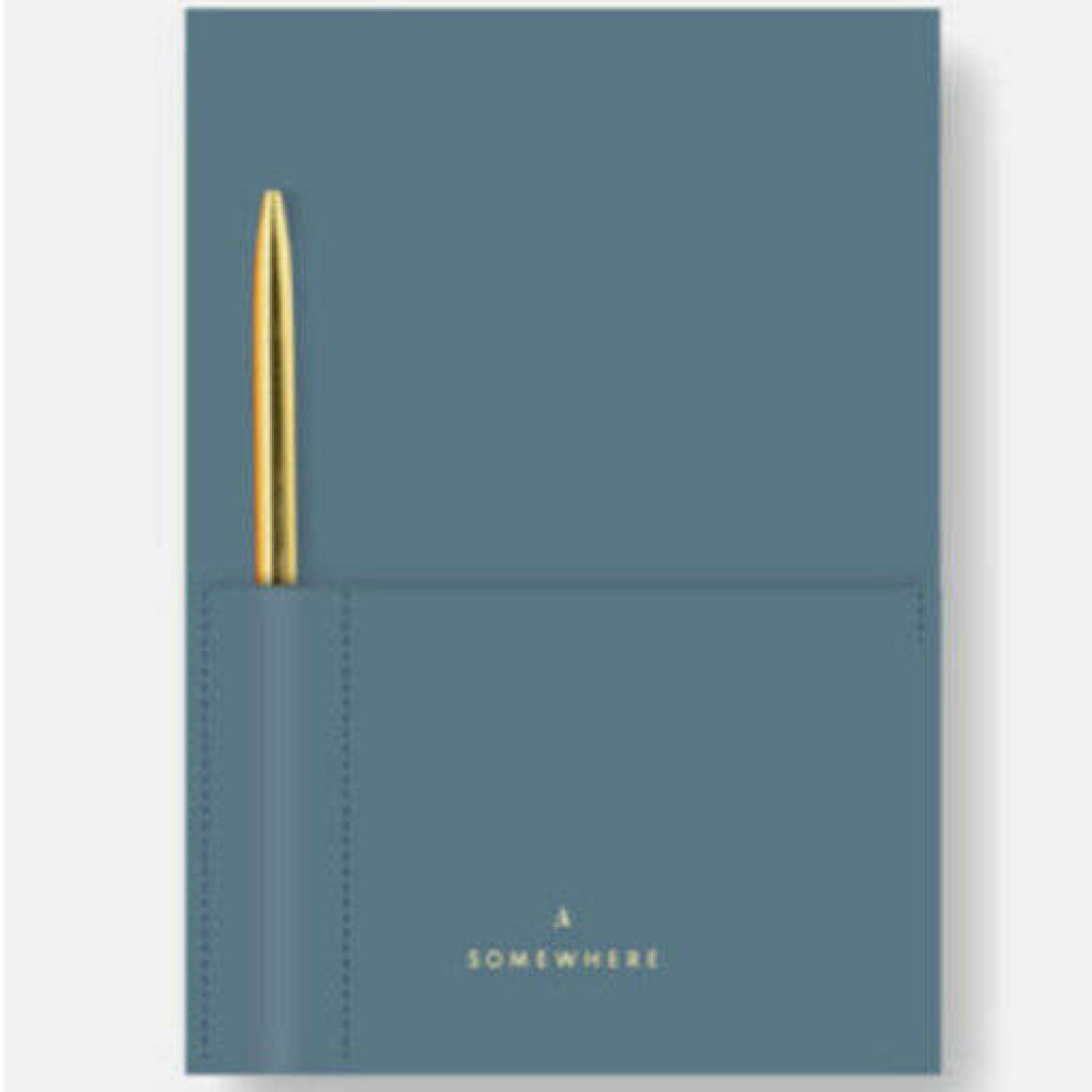 Somewhere Vegan Leather Ριγέ Σημειωματάριο A5 με Στυλό (Teal Blue)