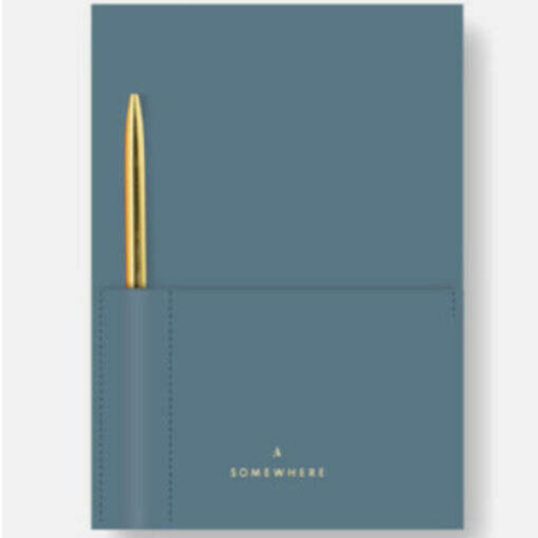 Somewhere Vegan Leather Ριγέ Σημειωματάριο A5 με Στυλό (Teal Blue)