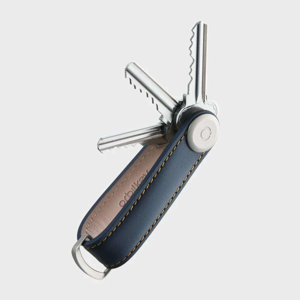OrbitKey Leather Key Organiser Κλειδοθήκη Μπρελόκ (Navy with Tan Stitching)