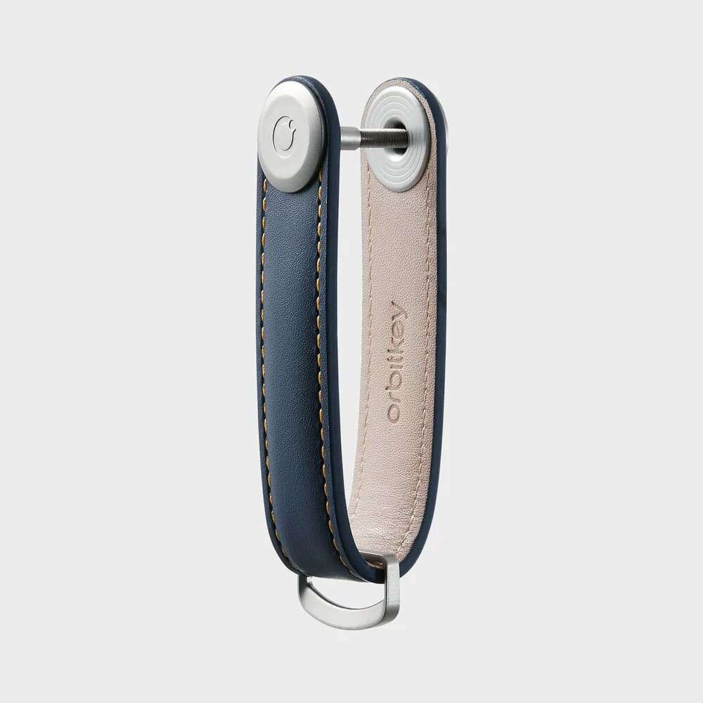 OrbitKey Leather Key Organiser Κλειδοθήκη Μπρελόκ (Navy with Tan Stitching)