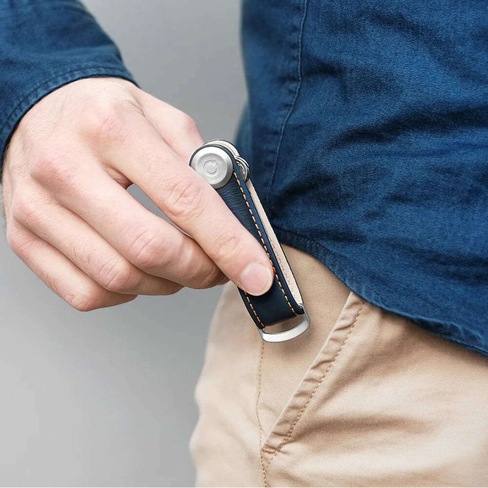 OrbitKey Leather Key Organiser Κλειδοθήκη Μπρελόκ (Navy with Tan Stitching)