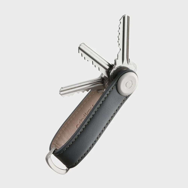 OrbitKey Leather Key Organiser Κλειδοθήκη Μπρελόκ (Charcoal with Grey Stitching)